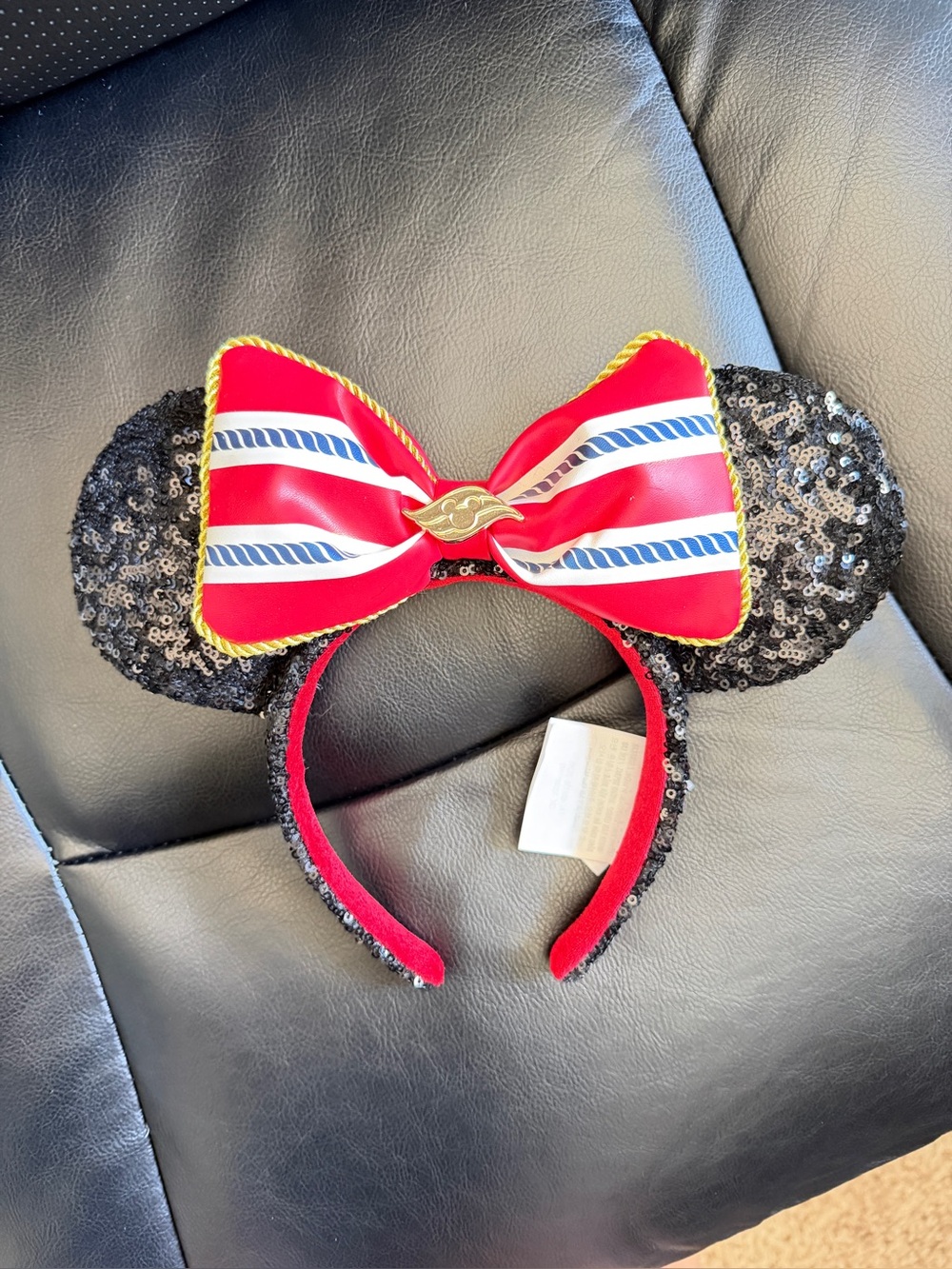 Sequin Black Minnie Ears Headband with Red Nautical Bow - Kids Accessories